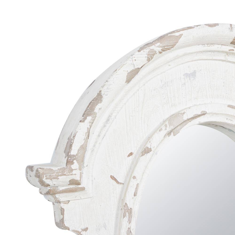 White Carved Oval Wood Wall Mirror with Arched Top