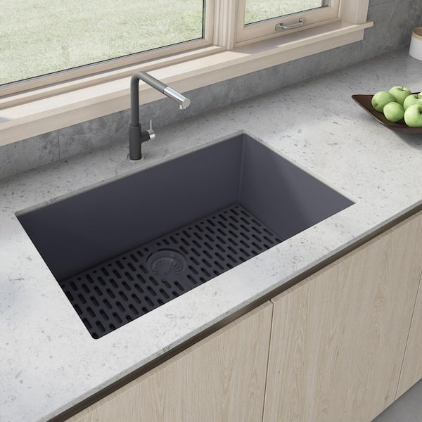 EpiGranite 32 in. Undermount Single Bowl Urban Workstation-Ready Kitchen Sink in Urban Gray Granite Quartz Composite
