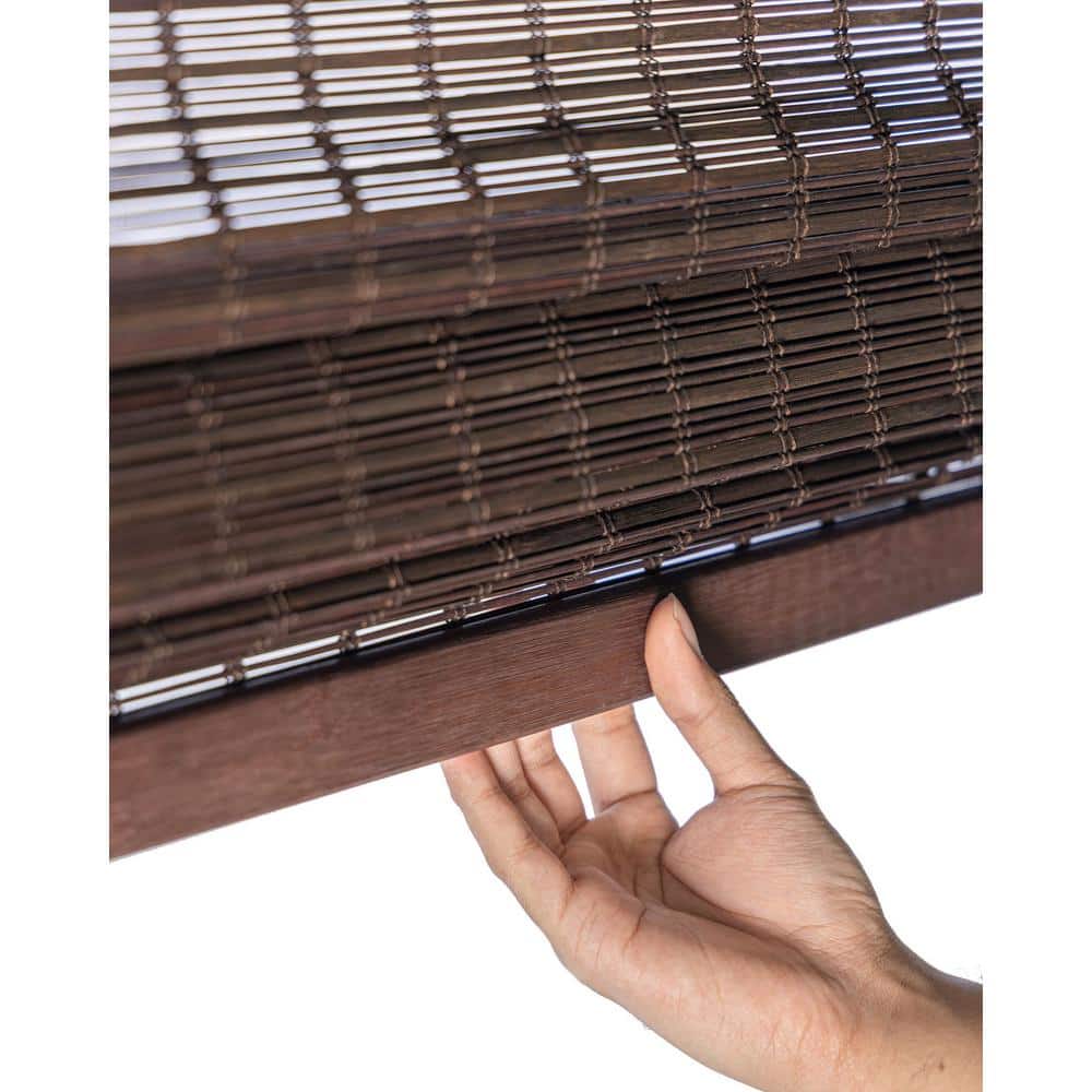 Premium True-to-Size Brown Buffalo Cordless Light Filtering Natural Woven Bamboo Roman Shade 34 in. W x 64 in. L