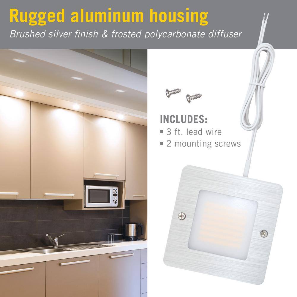 Square Low Profile Dimmable Aluminum LED Puck Light, 3000K Soft White