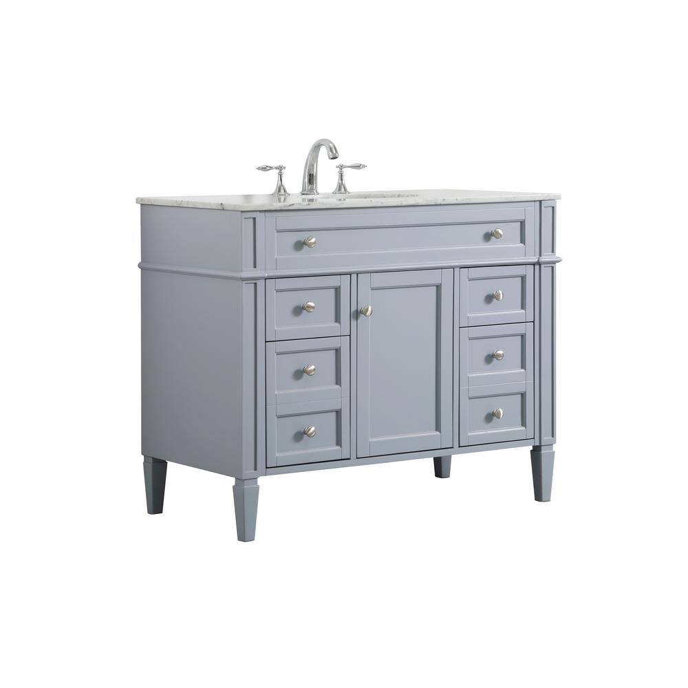 Gray Solid Wood and Marble Single Bathroom Vanity with Porcelain Sink