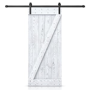 20 in. x 84 in. Z Bar Ready To Hang Wire Brushed White Thermally Modified Solid Wood Sliding Barn Door with Hardware Kit