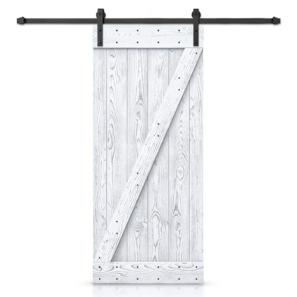 CALHOME 22 in. x 84 in. Z Bar Ready To Hang Wire Brushed White Thermally Modified Solid Wood Sliding Barn Door with Hardware Kit