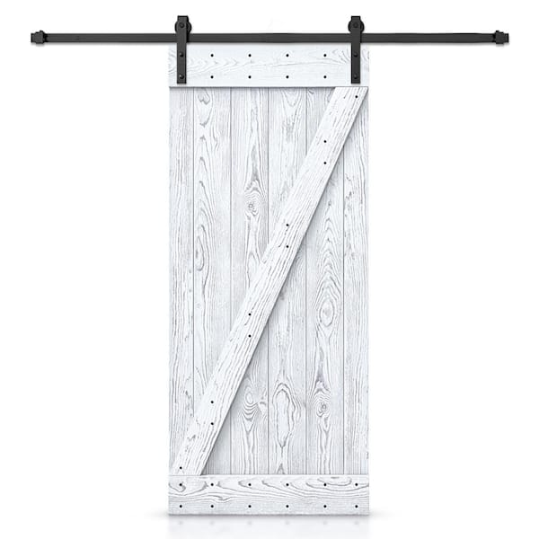 CALHOME 28 in. x 84 in. Z Bar Ready To Hang Wire Brushed White Thermally Modified Solid Wood Sliding Barn Door with Hardware Kit