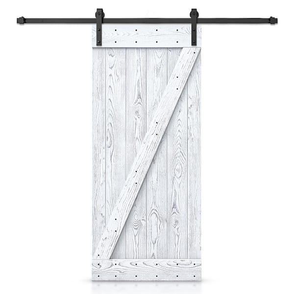 CALHOME 36 in. x 84 in. Z Bar Ready To Hang Wire Brushed White Thermally Modified Solid Wood Sliding Barn Door with Hardware Kit