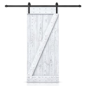 44 in. x 84 in. Z Bar Ready To Hang Wire Brushed White Thermally Modified Solid Wood Sliding Barn Door with Hardware Kit