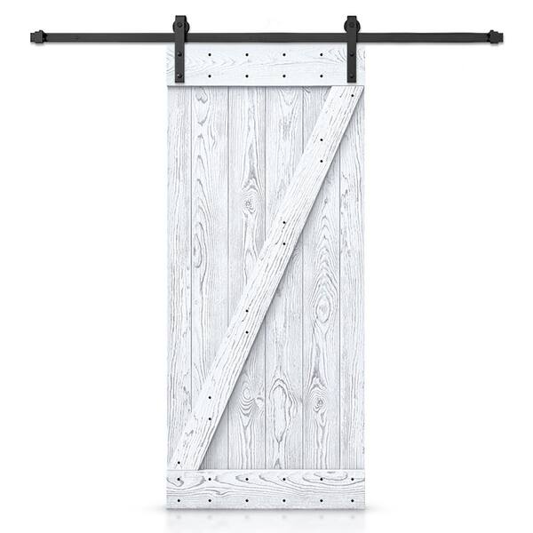 CALHOME 46 in. x 84 in. Z Bar Ready To Hang Wire Brushed White Thermally Modified Solid Wood Sliding Barn Door with Hardware Kit