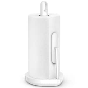 Countertop Tension Arm Paper Towel Holder, White Stainless Steel