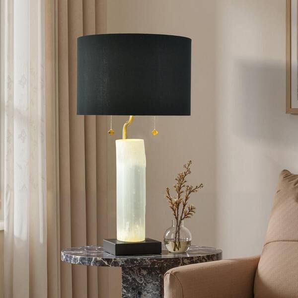 Jasper 32 in. Natural White Table Lamp with Black Linen Shade