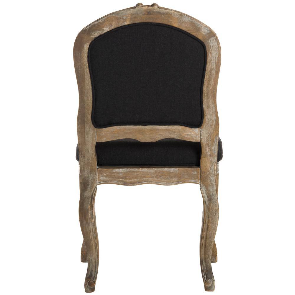 Elegant Black Linen & Rustic Oak French Leg Dining Chair, Set of 2