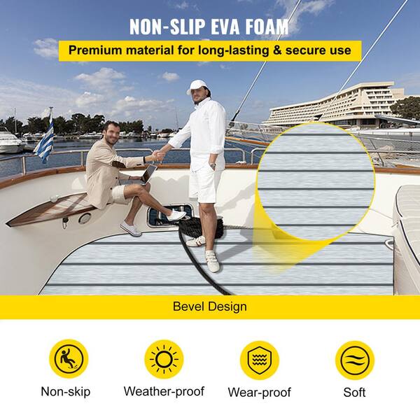 EVA Faux Teak Decking Sheet for Fish Boat Yacht Non-Slip Marine Flooring  Mat Foam Boat Decking Sheet Carpet 35.4 X94.5 Anti-Slip Self-Adhesive  Faux Sea Deck Boat Flooring Mat Marine Yachts/RV Car 