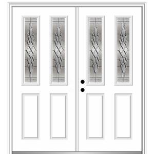 64 in. x 80 in. Grace Right-Hand Inswing 2-Lite Decorative Primed Fiberglass Smooth Prehung Front Door, 4-9/16 in. Frame