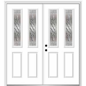 60 in. x 80 in. Grace Right-Hand Inswing 2-Lite 2-Panel Decorative Primed Steel Prehung Front Door on 4-9/16 in. Frame