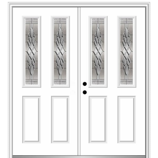 MMI Door 68 in. x 80 in. Grace Right-Hand Inswing 2-Lite 2-Panel Decorative Primed Steel Prehung Front Door on 4-9/16 in. Frame