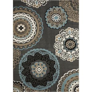 Ohanzah Ovena Blue 9 ft. 10 in. x 12 ft. 10 in. Medallion Polypropylene Indoor Area Rug