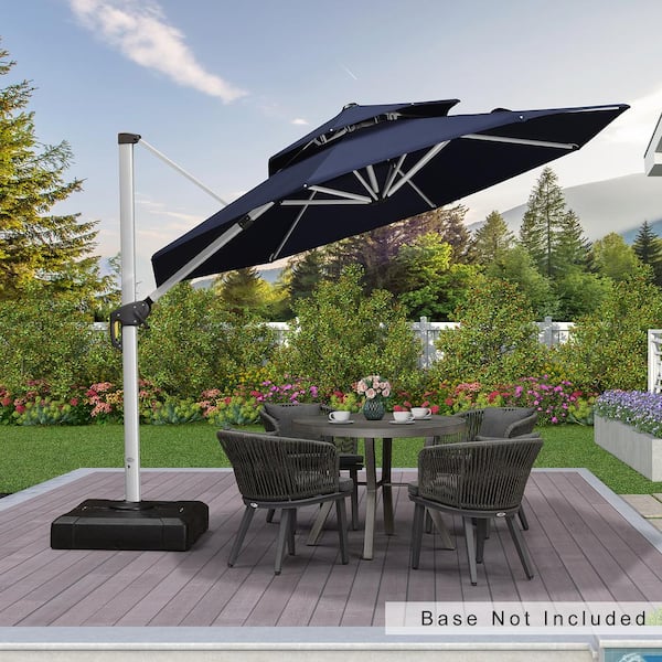 PURPLE LEAF 10 ft. Octagon Aluminum Patio Cantilever Umbrella for Garden Deck Backyard Pool in Navy Blue
