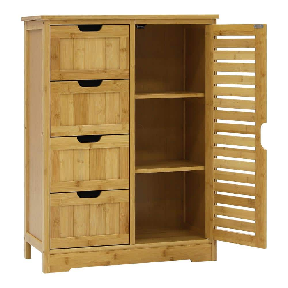 NEW Bamboo Storage Cabinet, Free Standing Shelf offers Rack with 2 Drawers