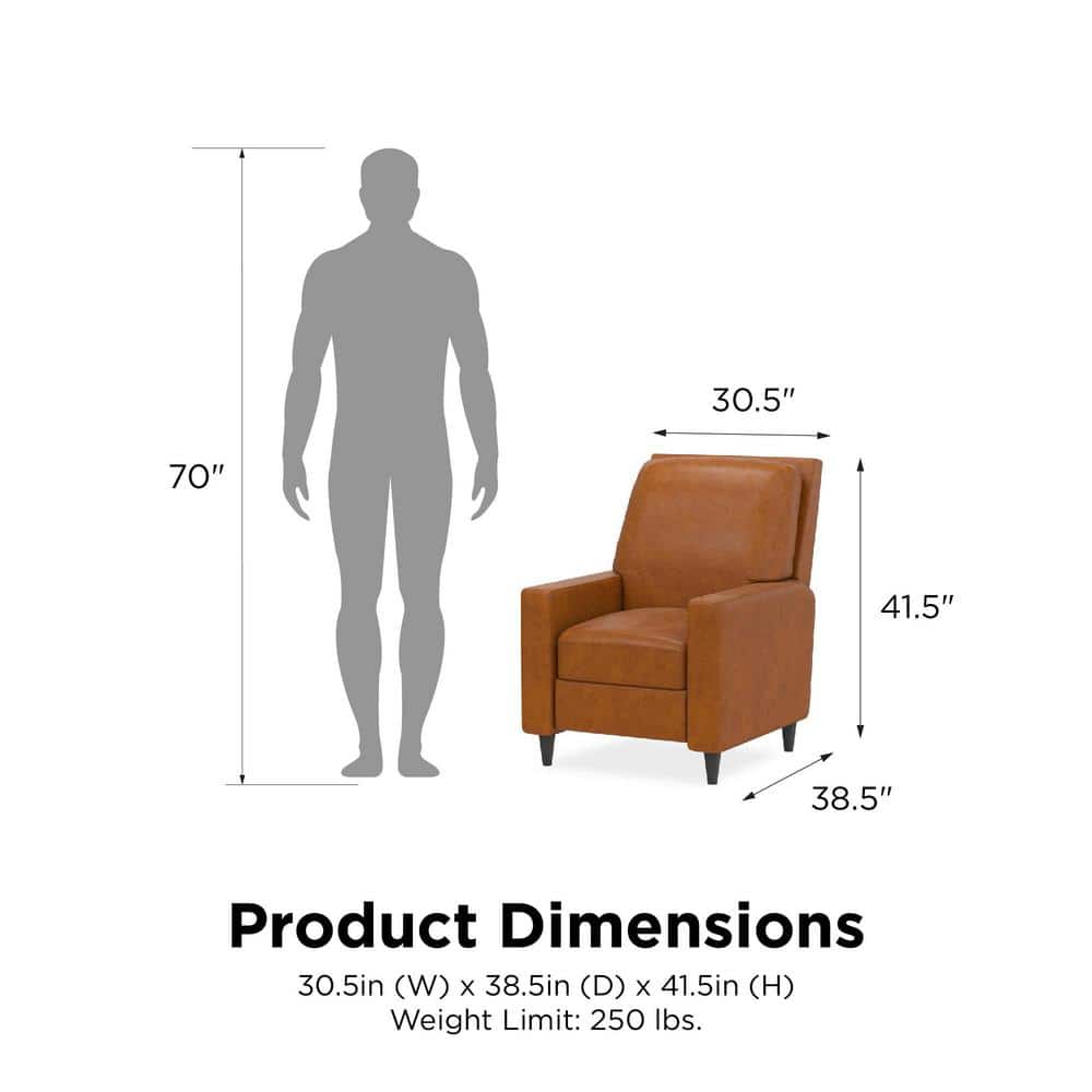 Camel Faux Leather and Velvet Pushback Recliner Accent Chair