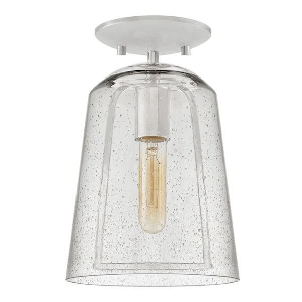 Home Decorators Collection Desmond 7 in. 1-Light Modern Polished Nickel Semi Flush Mount Ceiling Light with Smoke Seeded Glass Shade
