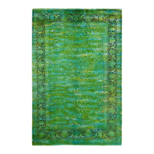 Solo Rugs Transitional One-of-a-Kind Contemporary Green 6 ft. 1 in. x 9 ft. 0 in. Overdyed Area Rug