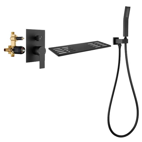 Zalerock Single Handle 1-Spray Wall Mount Tub Shower Faucet with Hand Shower and Waterfall Spout in Matte Black(Valve Included)