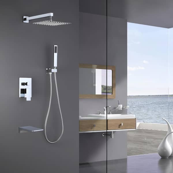 Dimakai Single Handle 1-Spray 2 GPM Wall Mounted Bathtub Faucet with Handheld Shower in Brush Nickle