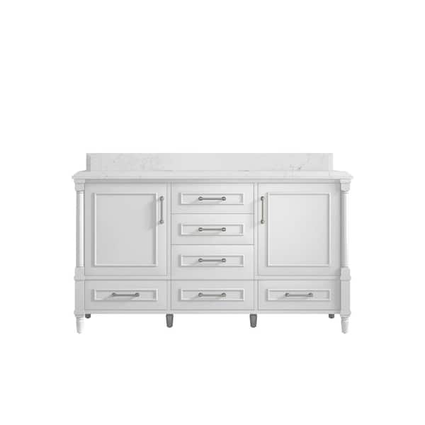 Willow Collections Hudson 60 in. W x 22 in. D x 36 in. H Single Sink Bath Vanity in White with Cove Edge Empira Quartz Top