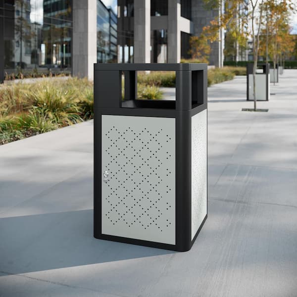 Brooks 31.4 Gal. Black Steel Outdoor Recycling Bin with Lid, Locking Access Door and Removable Inner Fiberglass Bin