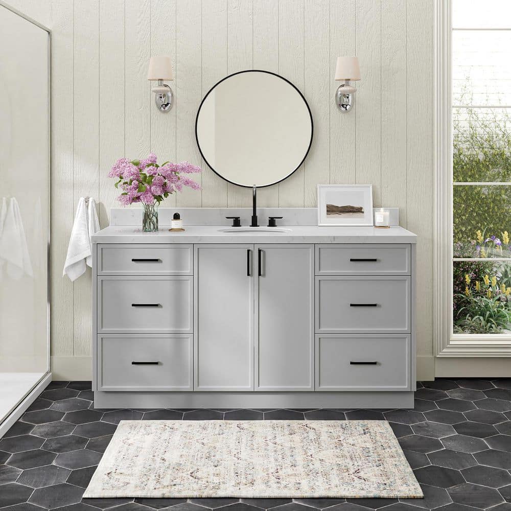 Kelly 66 in. Single Sink Freestanding Bathroom Vanity in Gray with Carrara White Quartz Top price history on PriceWatchPro
