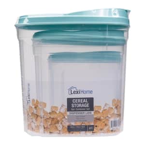 Plastic 3-Piece Cereal Dispenser Set with Aqua Lids - Dry Food Storage Containers
