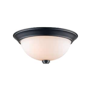 Mod Pod 13 in. 2-Light Black Flush Mount Kitchen Ceiling Light Fixture with Frosted Glass Shade