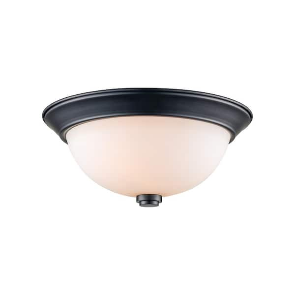 Bel Air Lighting Mod Pod 13 in. 2-Light Black Flush Mount Ceiling Light Fixture with Frosted Glass Shade