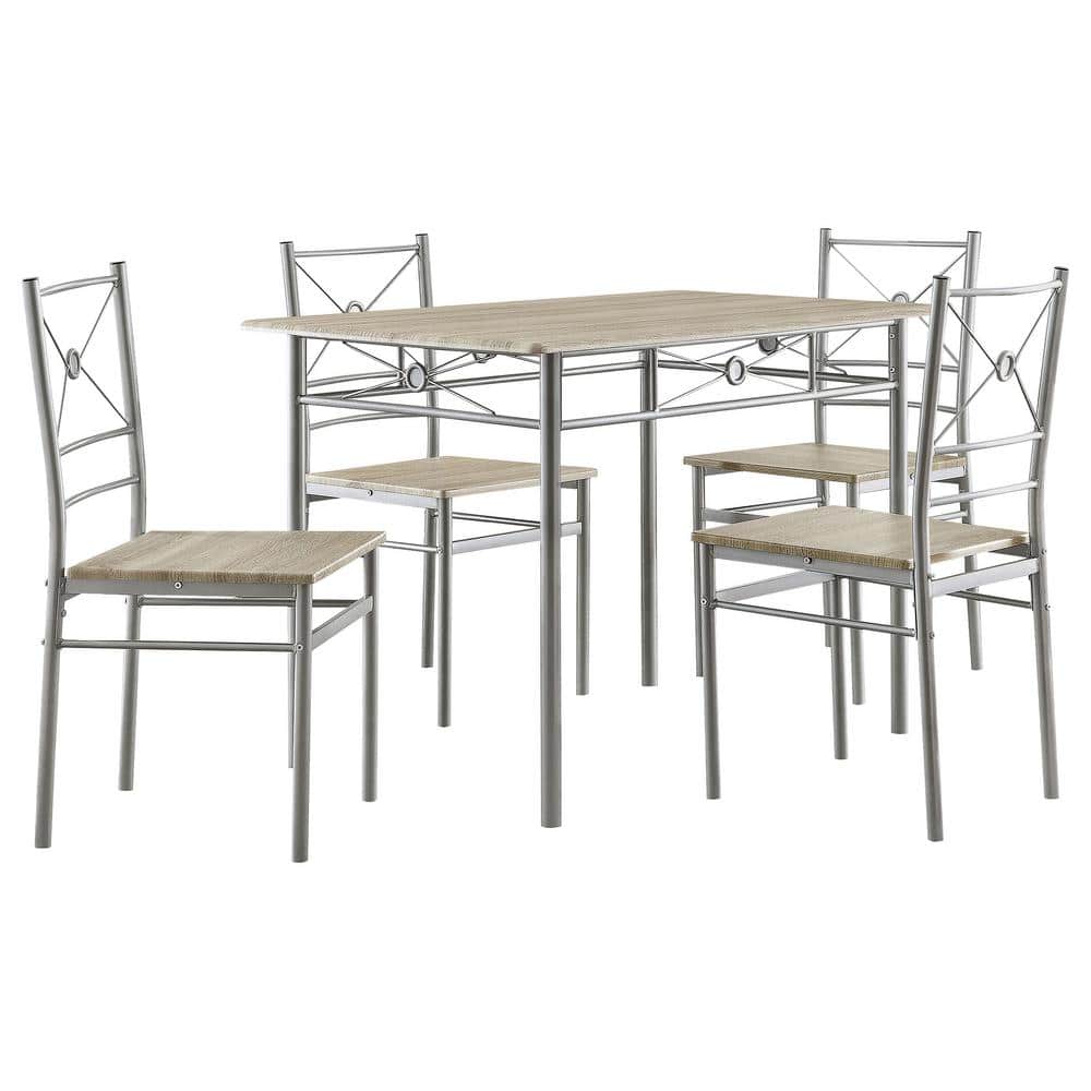 Transitional Silver and Brown 5-Piece Rectangular Dining Set