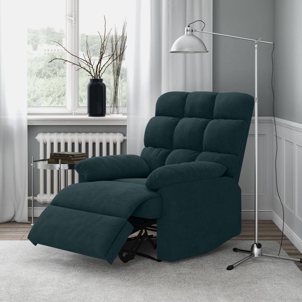 Deep Blue Microfiber Wall Hugger Recliner with Wood Frame