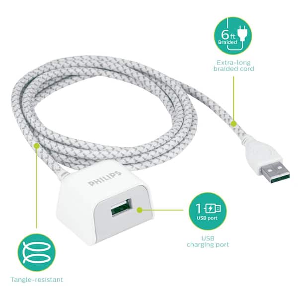 Philips 6 ft. USB 2.0 Charging Extension Cable in white SWU2801N/27 - The  Home Depot