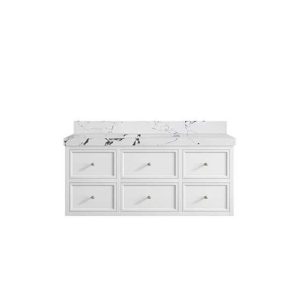 Willow Collections Roswell Floating 48 in. W x 22 in.D x 36 in. H Single Sink Bath Vanity in White with 2 in. Viola Night qt. Top