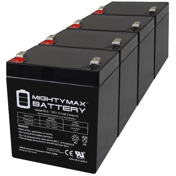 MIGHTY MAX BATTERY 12V 5Ah F2 SLA Replacement Battery for Power Source WP4.5-12 F2 - 4 Pack