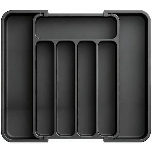 1.6 in x 12.3 in. Flatware and Utensil Organizers with Adjustable for Silverware Cutlery Forks, Knives in Kitchen, Black