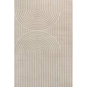 Sofia High-Low MidCentury Modern Arch Stripe 2-Tone Beige/Cream 3 ft. x 5 ft. Indoor/Outdoor Area Rug