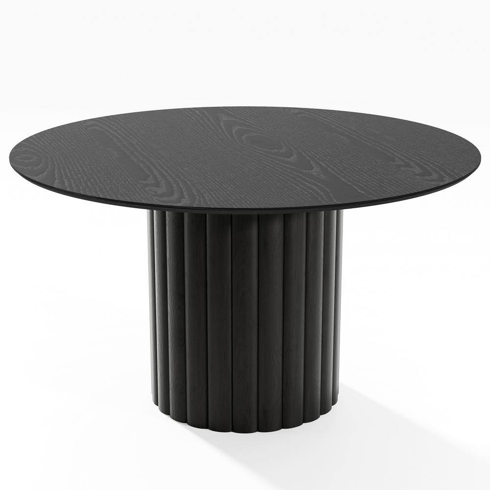 Lirago Round Black Wood 52 in. Column Base Dining Table Seats 6 HD ...