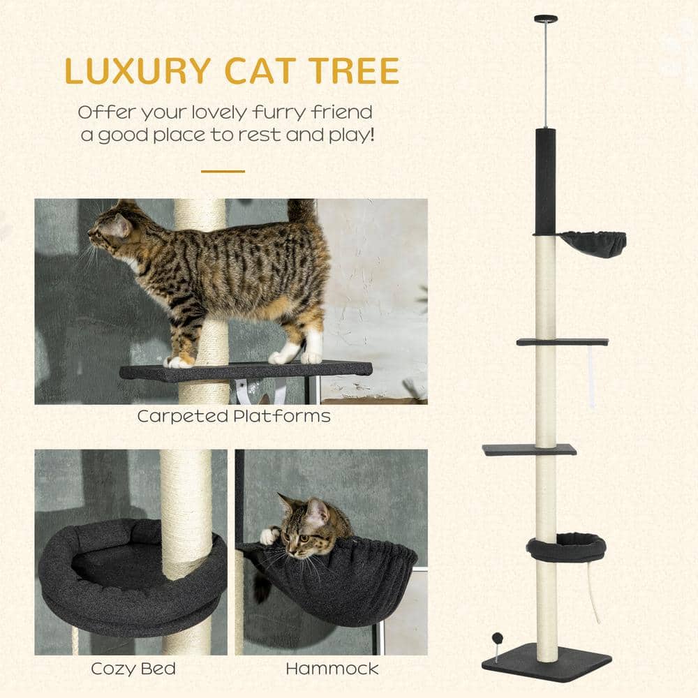 Adjustable Black and Cream Sisal 5-Tier Cat Climbing Tower