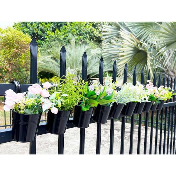 花器　ハンギング　金属　メタル　吊　ブラック　黒 10 Piece Fence Planters,Metal Hanging Pots Plant Holder with