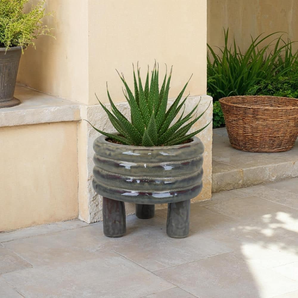 Modern Gray Indoor Ceramic Decorative Turned Style Round Planter (9.5 in. W x 7.75 in. H) price history on PriceWatchPro