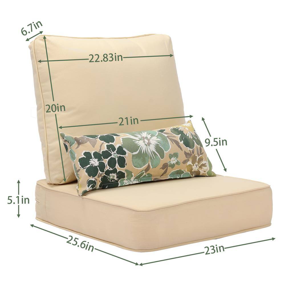 Beige Outdoor Deep Seat Cushion Set with Floral Pillows