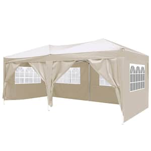 10 ft. x 20 ft. Beige Pop Up Canopy Outdoor Portable Folding Tent with 6 Removable Sidewalls and Carry Bag