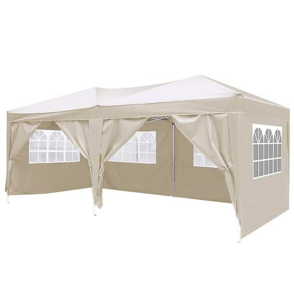 maocao hoom 10 ft. x 20 ft. Beige Pop Up Canopy Outdoor Portable Folding Tent with 6 Removable Sidewalls and Carry Bag