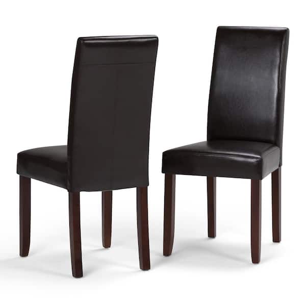 Simpli Home Acadian Transitional Parson Dining Chair in Tanners Brown Faux Leather (Set of 2)