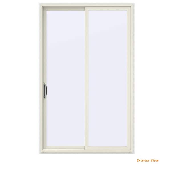 JELD-WEN 60 in. x 96 in. V-4500 Contemporary Vanilla Painted Vinyl Left-Hand Full Lite Sliding Patio Door w/White Interior