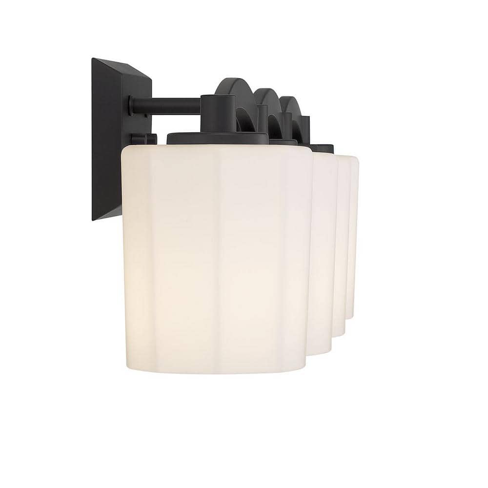 Whitney Matte Black 4-Light Vanity with Fluted Glass Shades