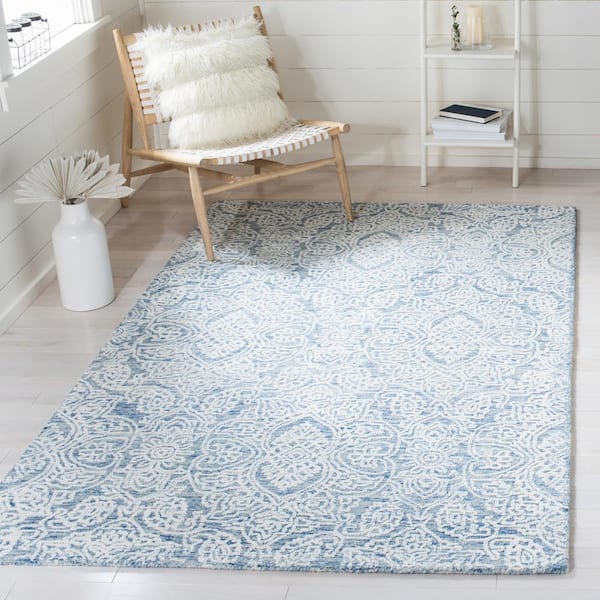 Metro 4 ft. x 4 ft. Blue/Ivory Floral Medallion Square Area Rug